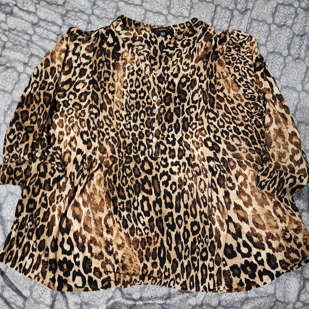 Cocomo Plus Size 3/4 Sleeve Leopard Blouse